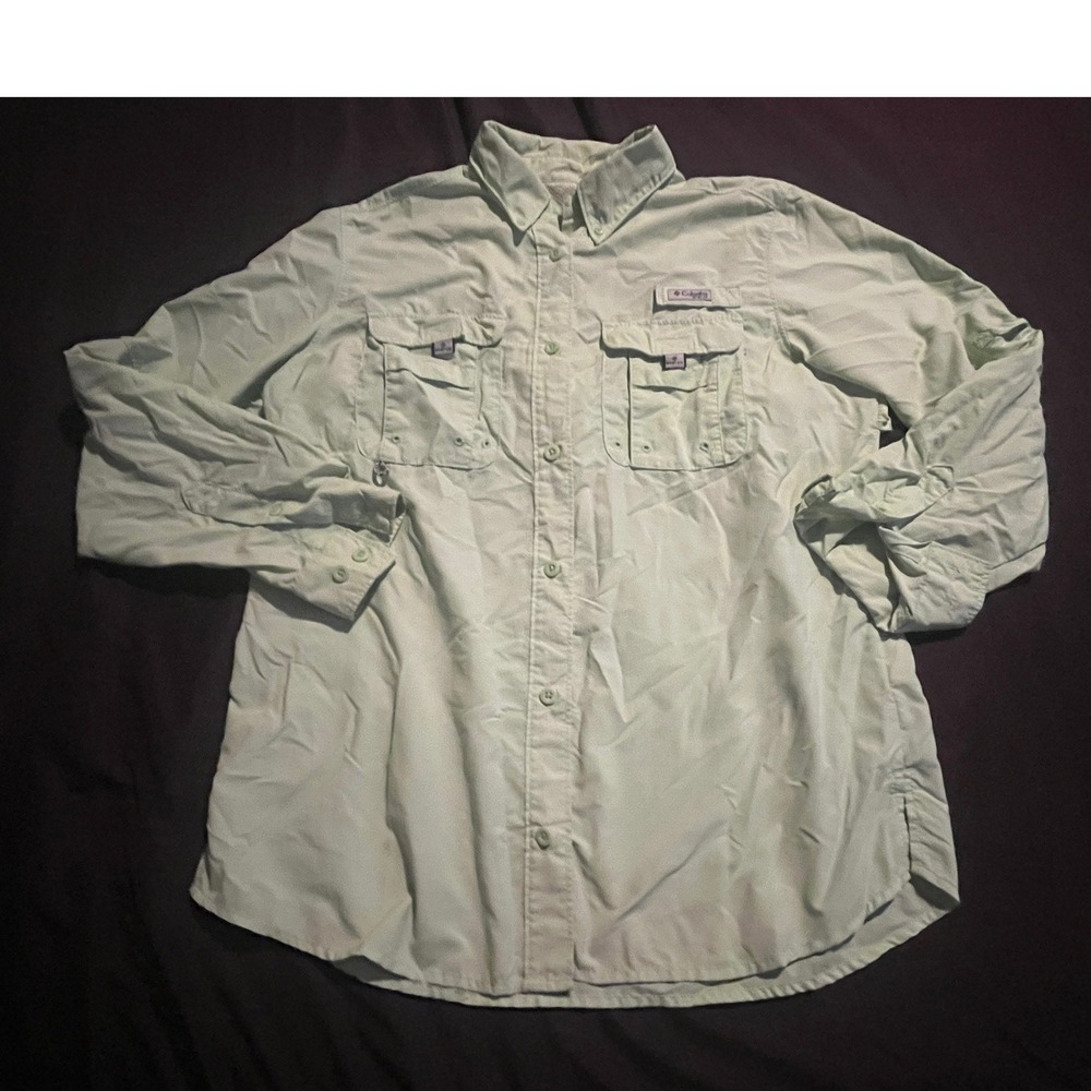 Columbia PFG Mint Green Long Sleeve Button‎ Down Fishing Shirt Mens